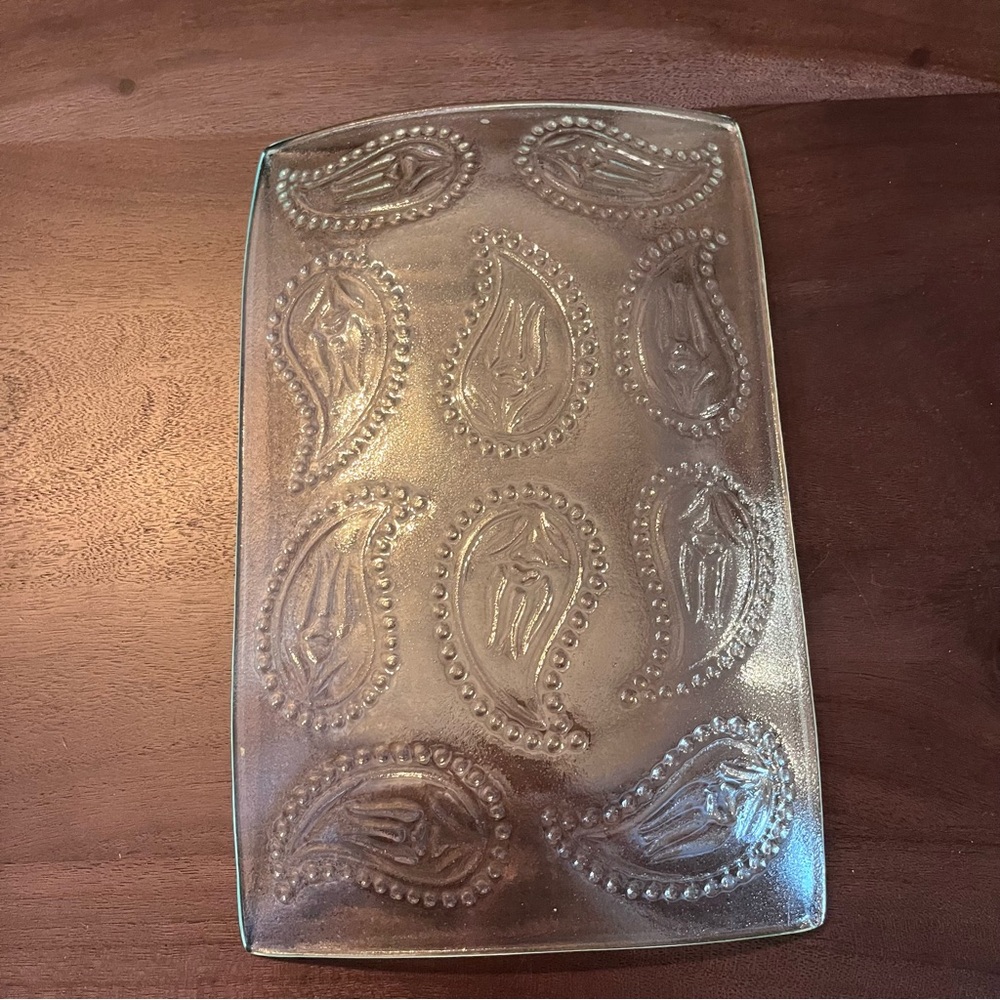 Glass Clear Paisley Rectangular Catchall Key Tray Plate Decor TJ Maxx - Picture 5 of 7